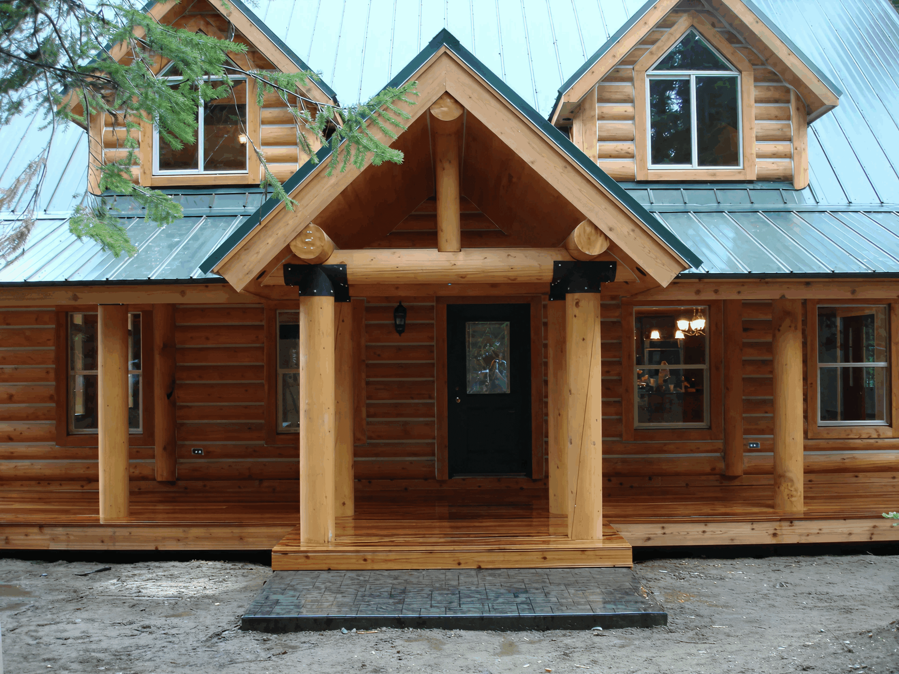 Cozy log home entrance design