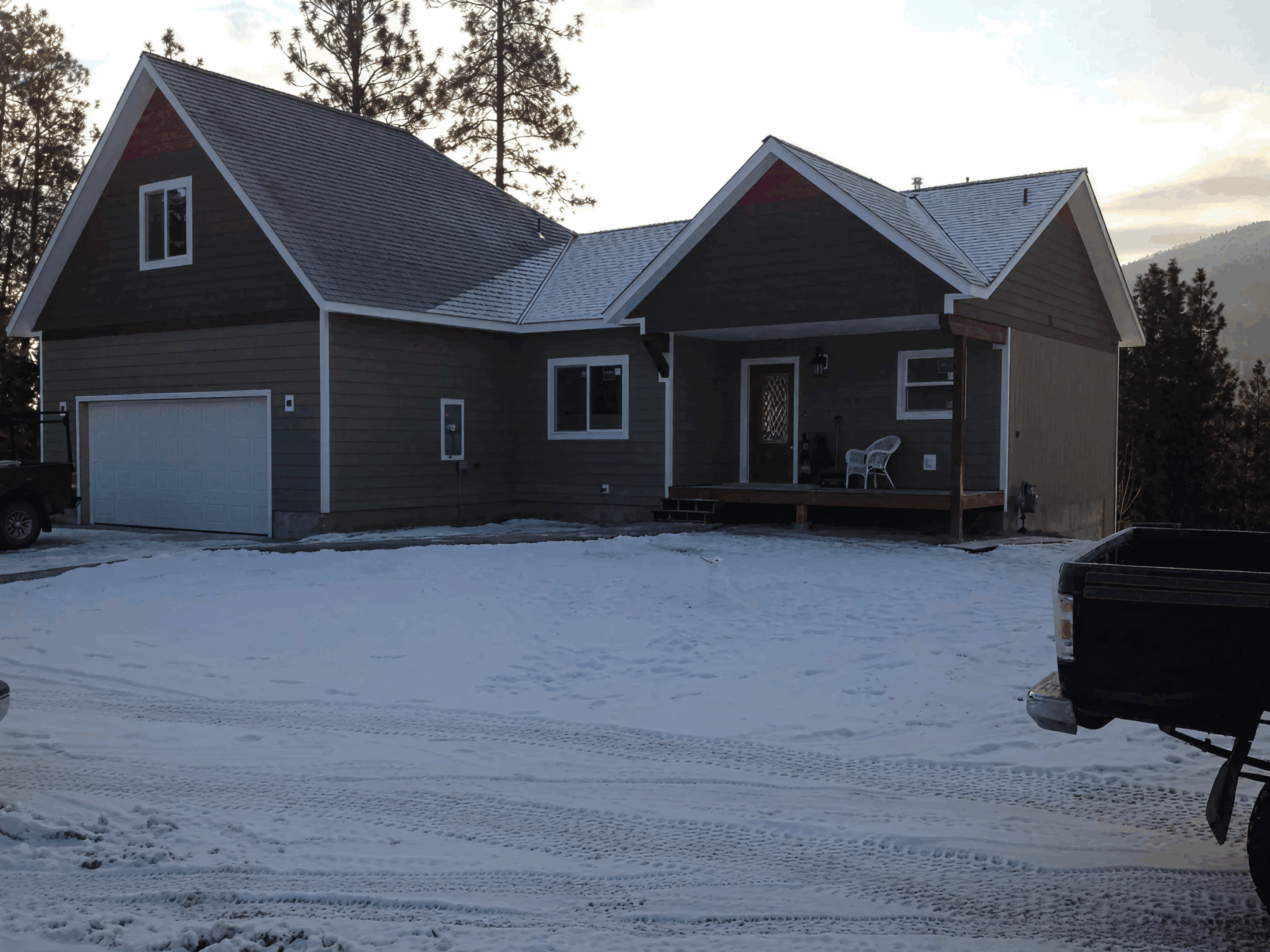 Cozy house with snowy landscape