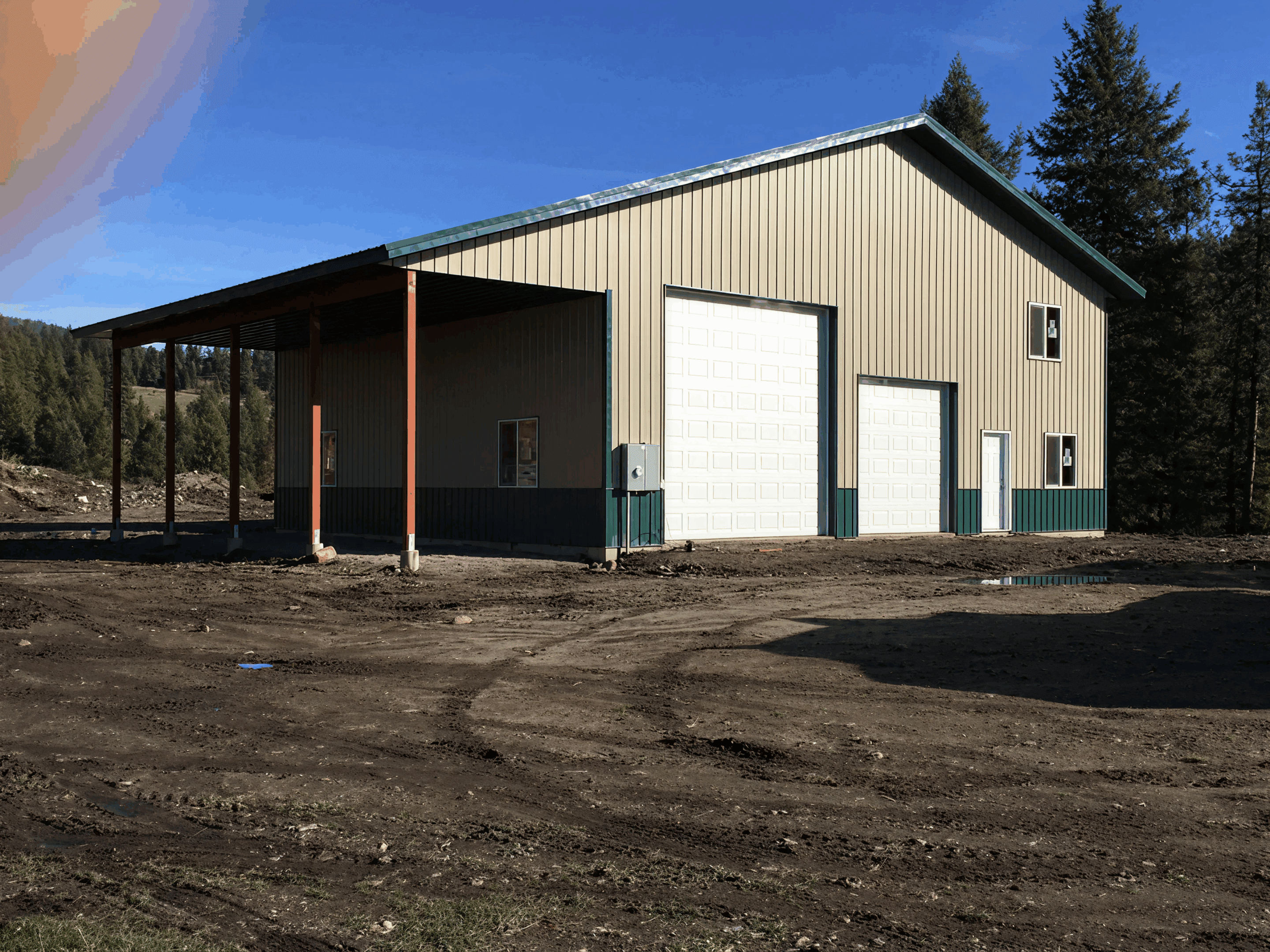 New barn-style structure in countryside