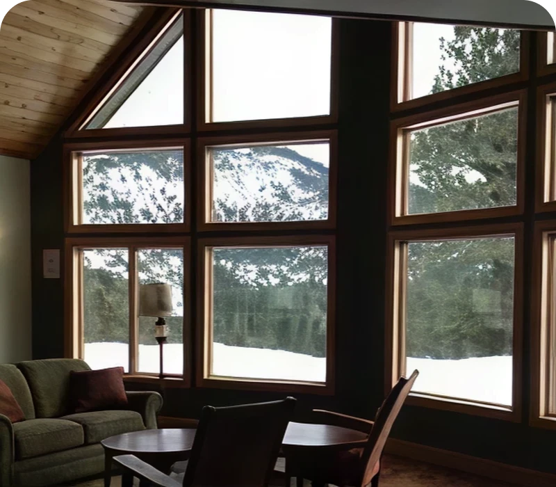 Living room with mountain scenery